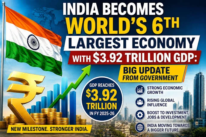 आर्थिक महाशक्ति भारत: वैश्विक रैंकिंग में छलांग लगाते हुए 3.92 ट्रिलियन डॉलर जीडीपी के साथ बना छठा सबसे बड़ा देश