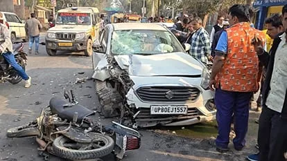 सड़क हादसा लखनऊ: विपरीत दिशा से आई बाइक कार से टकराई, चालक गंभीर